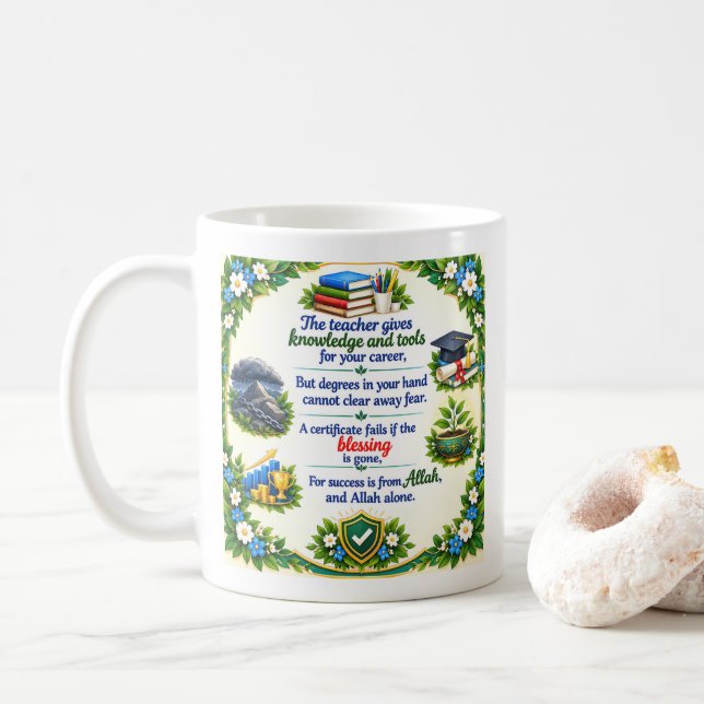 Islamisk dikt lärare & framgångs blomsterkrans kaffemugg (Med munk)