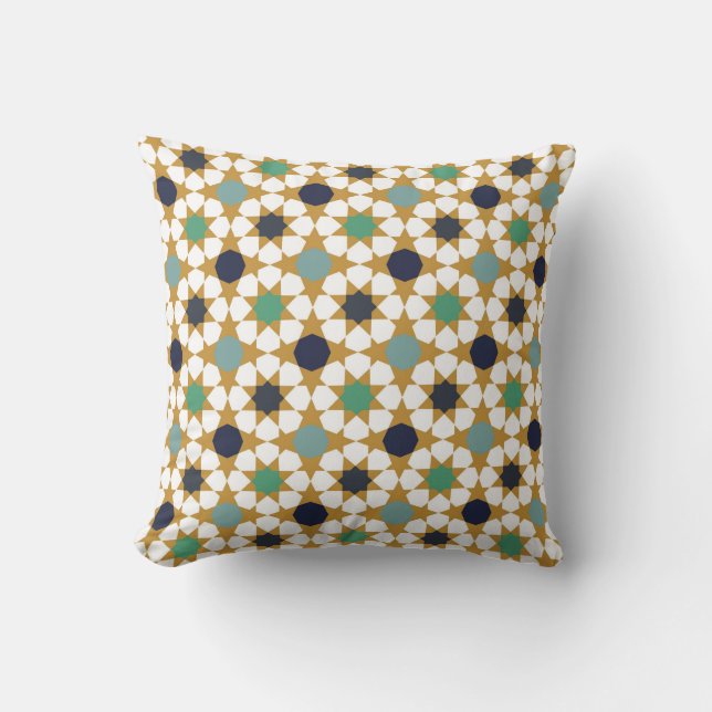 Islamisk geometrisk blå Guld Motif Mönster Kudde (Framsida)