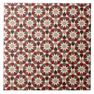 Islamisk geometrisk rött och beige Motif Mönster Kakelplatta