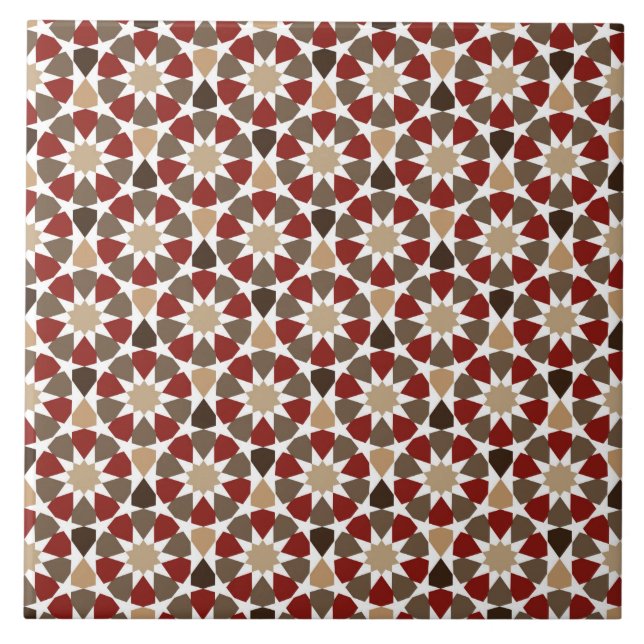 Islamisk geometrisk rött och beige Motif Mönster Kakelplatta (Framsidan)
