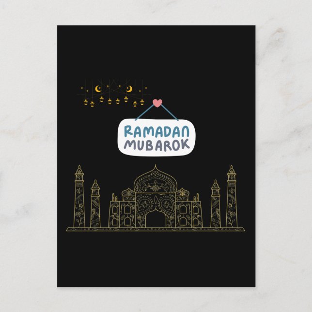 Islamisk halvmåne Ramadan Kareem Typografisk konst Vykort (Framsida)