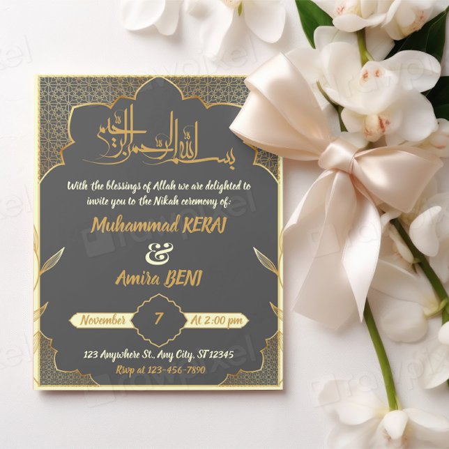 Islamisk Nikah Arabiska muslimsk Bröllop Design Inbjudningar (Skapare uppladdad)