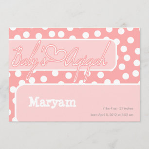 islamisk polka punkt rosa baby aqiqah bismillah inbjudningar