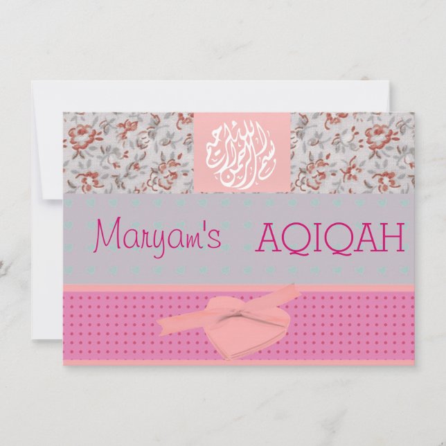 Islamisk rosa aqiqah för Muslimflicka Inbjudningar (Framsida)