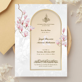 Islamisk Save the Date – Akvarell Magnolia valv Spara Datumet