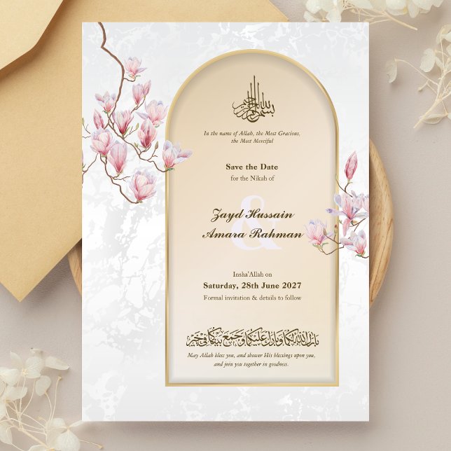 Islamisk Save the Date – Akvarell Magnolia valv Spara Datumet (Skapare uppladdad)