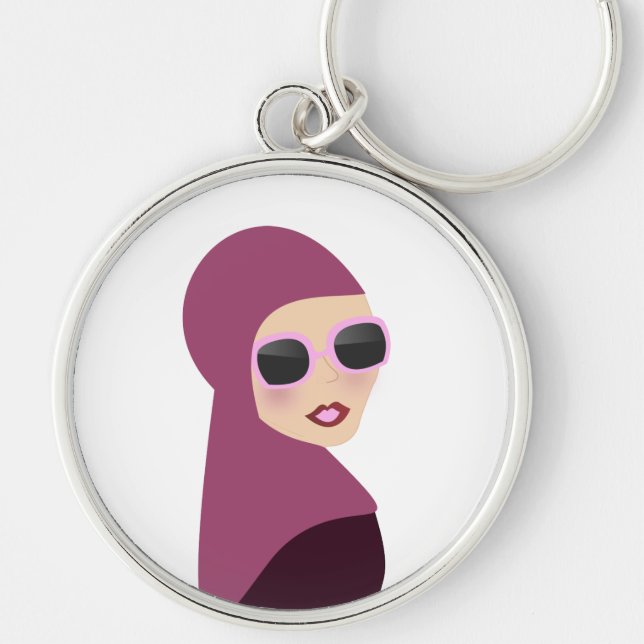 Islamisk stil för dam för scarfmuslimahijab rund silverfärgad nyckelring (Framsidan)