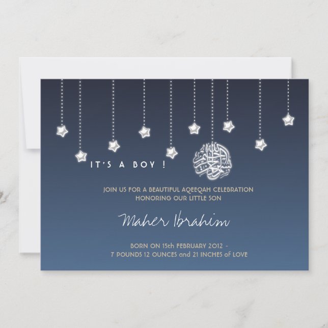 Islamisk stjärna för himmel för Aqiqah Aqeeqah Inbjudningar (Framsida)