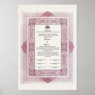 Islamiska blommigten gräns Nikkah-certifikat Poster