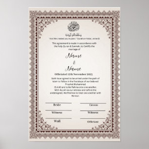 Islamiska Blommigten gräns Nikkah-certifikat Poster