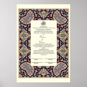 Islamiska blommigten gräns Nikkah-certifikat Poster