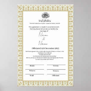 Islamiska blommigten gräns Nikkah-certifikat Poster