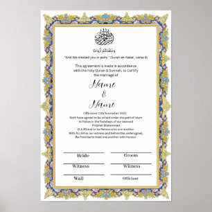 Islamiska blommigten gräns Nikkah-certifikat Poster