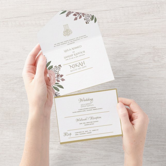 Islamiska BRÖLLOP NIKAH WALLIMAH Guld Blommigt all (Avrivbar del)
