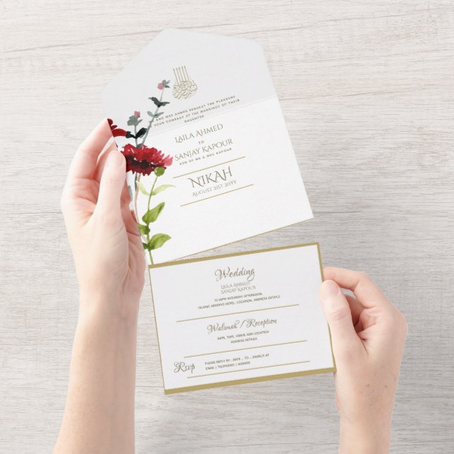 Islamiska BRÖLLOP NIKAH WALLIMAH Guld Blommigt all (Avrivbar del)