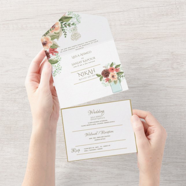 Islamiska BRÖLLOP NIKAH WALLIMAH Guld Blommigt all (Avrivbar del)