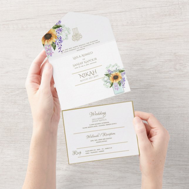 Islamiska BRÖLLOP NIKAH WALLIMAH Guld Blommigt all (Avrivbar del)