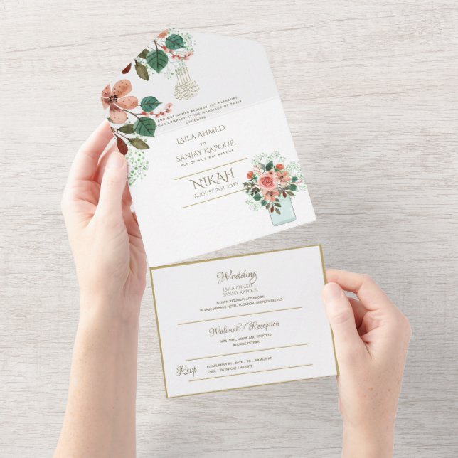 Islamiska BRÖLLOP NIKAH WALLIMAH Guld Blommigt all (Avrivbar del)
