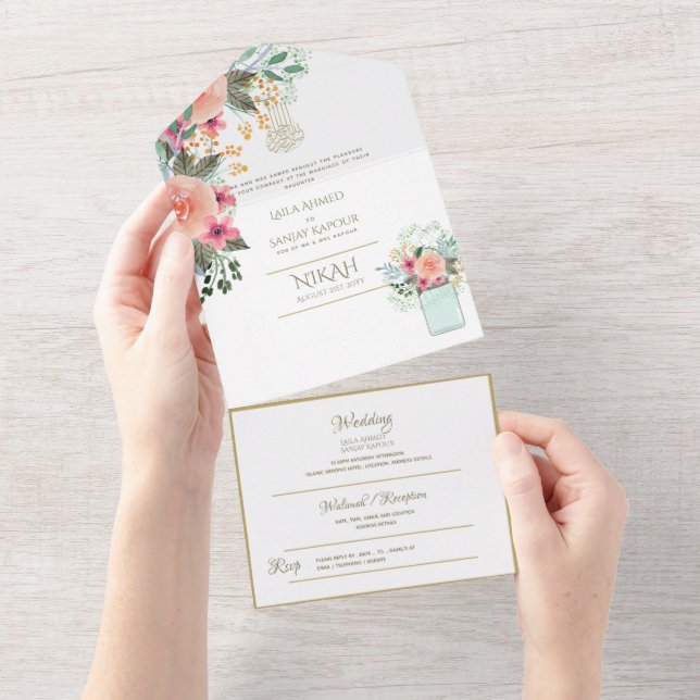 Islamiska BRÖLLOP NIKAH WALLIMAH Guld Blommigt all (Avrivbar del)