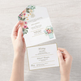 Islamiska BRÖLLOP NIKAH WALLIMAH Guld Blommigt all