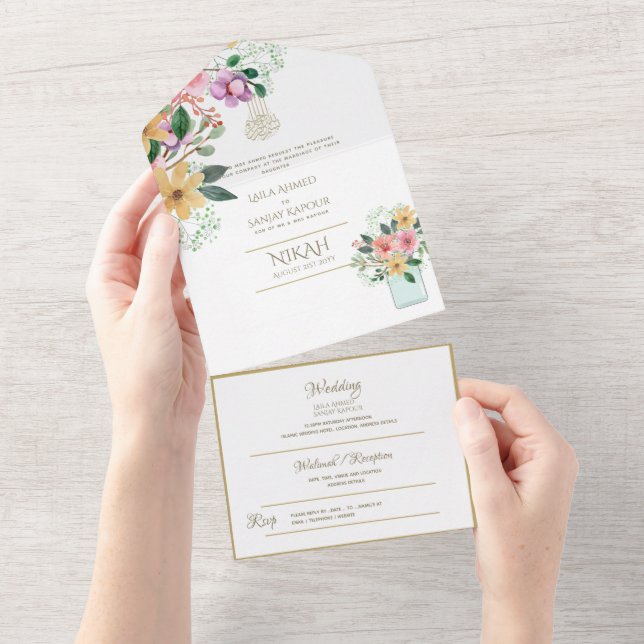 Islamiska BRÖLLOP NIKAH WALLIMAH Guld Blommigt all (Avrivbar del)