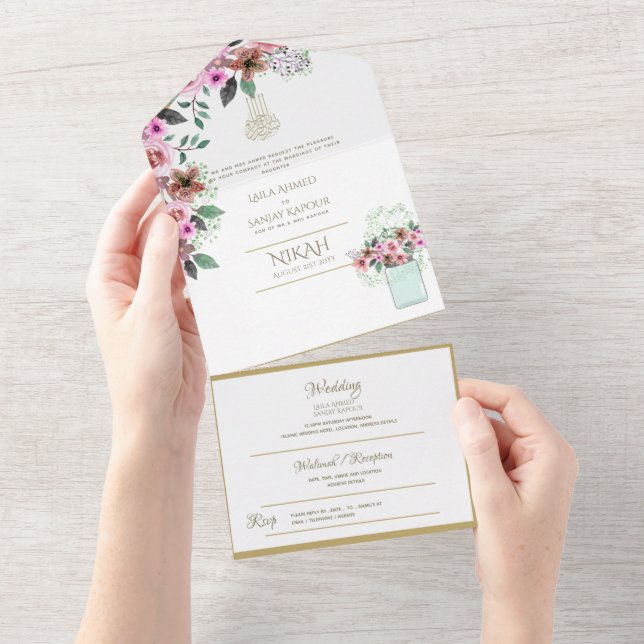 Islamiska BRÖLLOP NIKAH WALLIMAH Guld Blommigt all (Avrivbar del)
