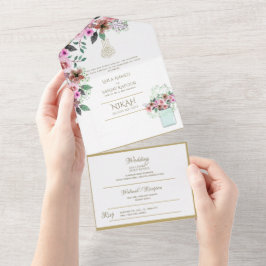 Islamiska BRÖLLOP NIKAH WALLIMAH Guld Blommigt all