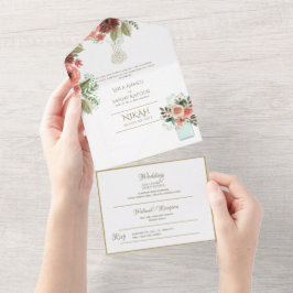 Islamiska BRÖLLOP NIKAH WALLIMAH Guld Blommigt all