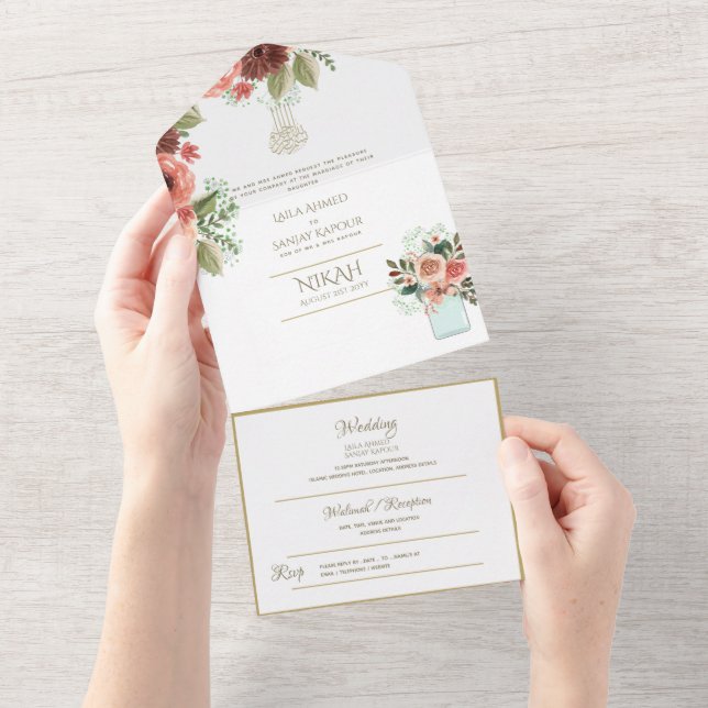 Islamiska BRÖLLOP NIKAH WALLIMAH Guld Blommigt all (Avrivbar del)