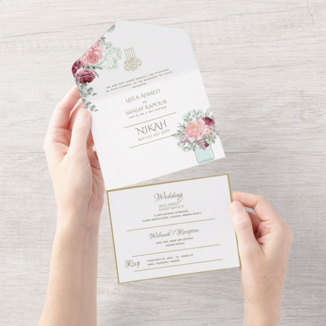 Islamiska BRÖLLOP NIKAH WALLIMAH Guld Blommigt all (Avrivbar del)