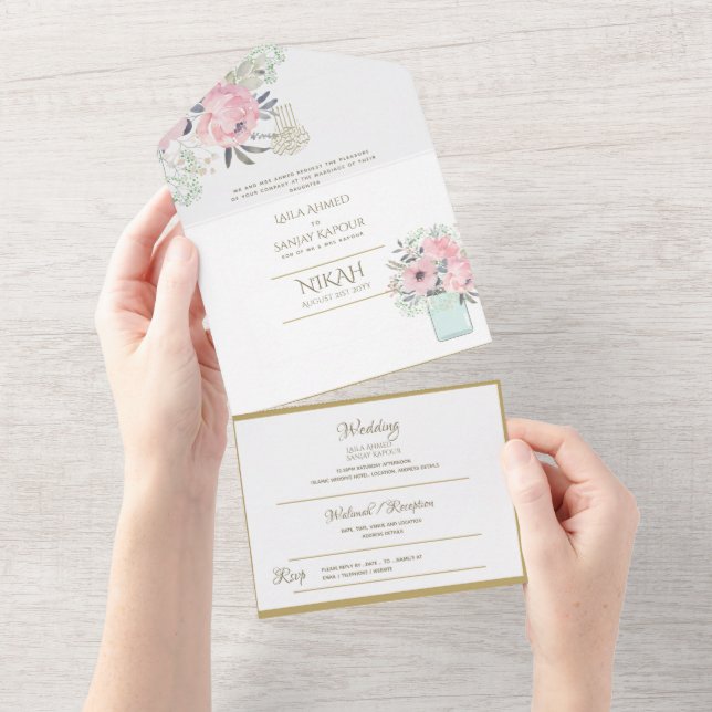 Islamiska BRÖLLOP NIKAH WALLIMAH Guld Blommigt all (Avrivbar del)