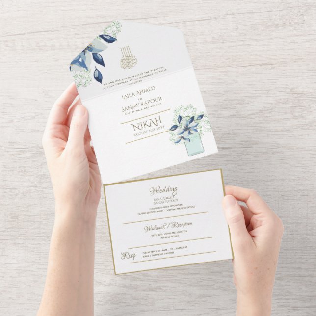 Islamiska BRÖLLOP NIKAH WALLIMAH Guld Blommigt all (Avrivbar del)