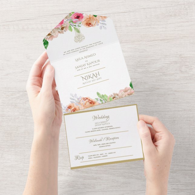 Islamiska BRÖLLOP NIKAH WALLIMAH Guld Blommigt all (Avrivbar del)