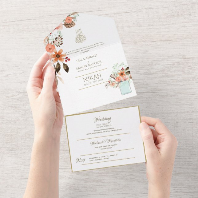 Islamiska BRÖLLOP NIKAH WALLIMAH Guld Blommigt all (Avrivbar del)