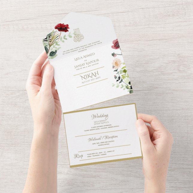 Islamiska BRÖLLOP NIKAH WALLIMAH Guld Blommigt all (Avrivbar del)