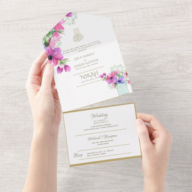 Islamiska BRÖLLOP NIKAH WALLIMAH Guld Blommigt all (Avrivbar del)