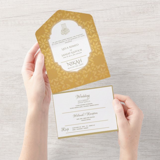 Islamiska BRÖLLOP NIKAH WALLIMAH Guld Ornate (Avrivbar del)