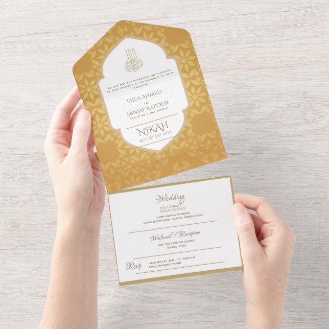 Islamiska BRÖLLOP NIKAH WALLIMAH Guld Ornate (Avrivbar del)