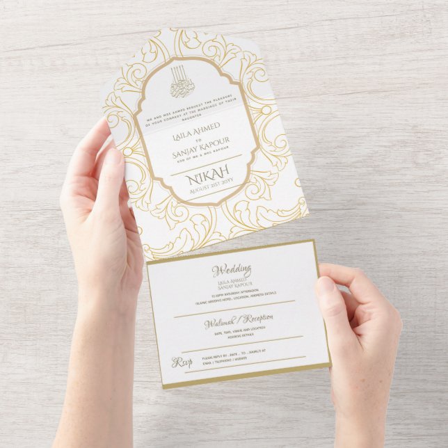 Islamiska BRÖLLOP NIKAH WALLIMAH Guld Ornate (Avrivbar del)