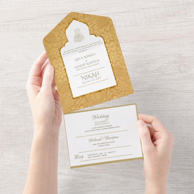 Islamiska BRÖLLOP NIKAH WALLIMAH Guld Ornate (Avrivbar del)