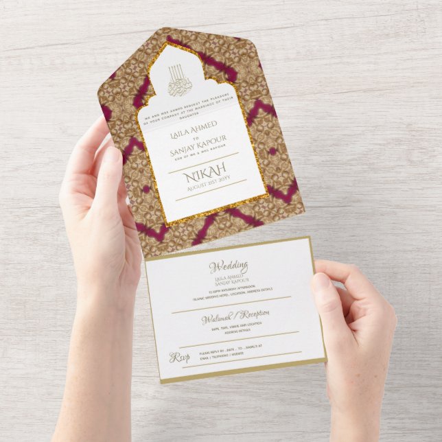 Islamiska BRÖLLOP NIKAH WALLIMAH Guld Red Ornate A (Avrivbar del)