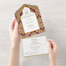 Islamiska BRÖLLOP NIKAH WALLIMAH Guld Red Ornate A