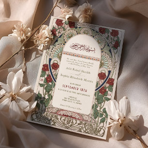 Islamiska Burgundy Bröllop Art nouveau Mucha Inbjudningar