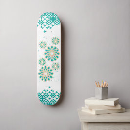 Islamiska geometriska Mönster i Turquise Skateboar Mini Skateboard Bräda 18,5 Cm