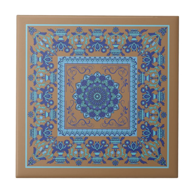 Islamiska Mönster Blue- och Brown Ceramic Tile Kakelplatta (Framsidan)
