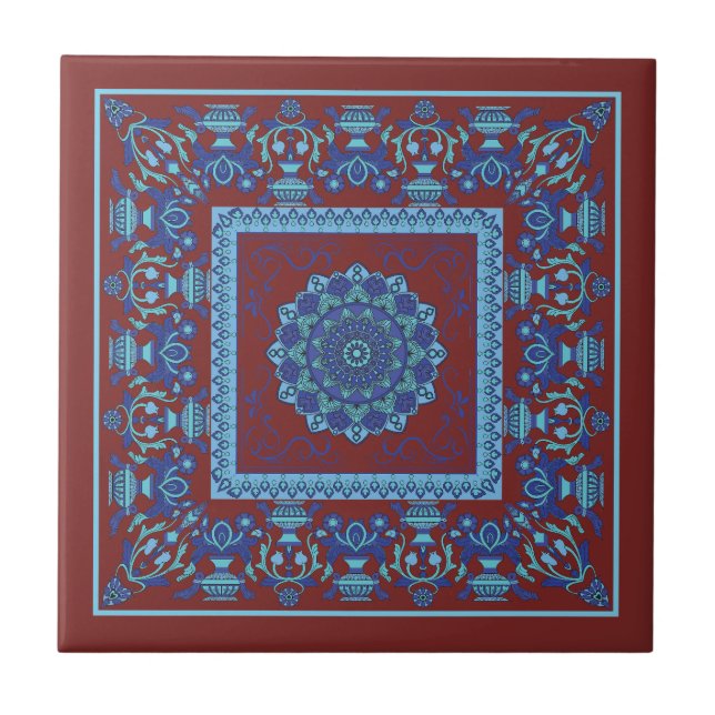 Islamiska Mönster Blue- och Red Ceramic Tile Kakelplatta (Framsidan)