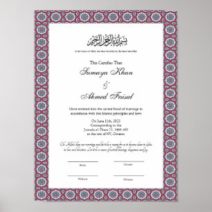 Islamiska muslim nikkah-certifikat poster