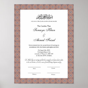 Islamiska muslim nikkah-certifikatet poster