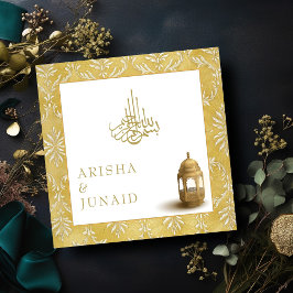 Islamiska och Royal Golden Damask Muslim Bröllop Inbjudningar
