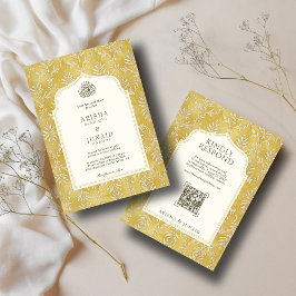 Islamiska och Royal Golden Damask Muslim QR Bröllo Inbjudningar